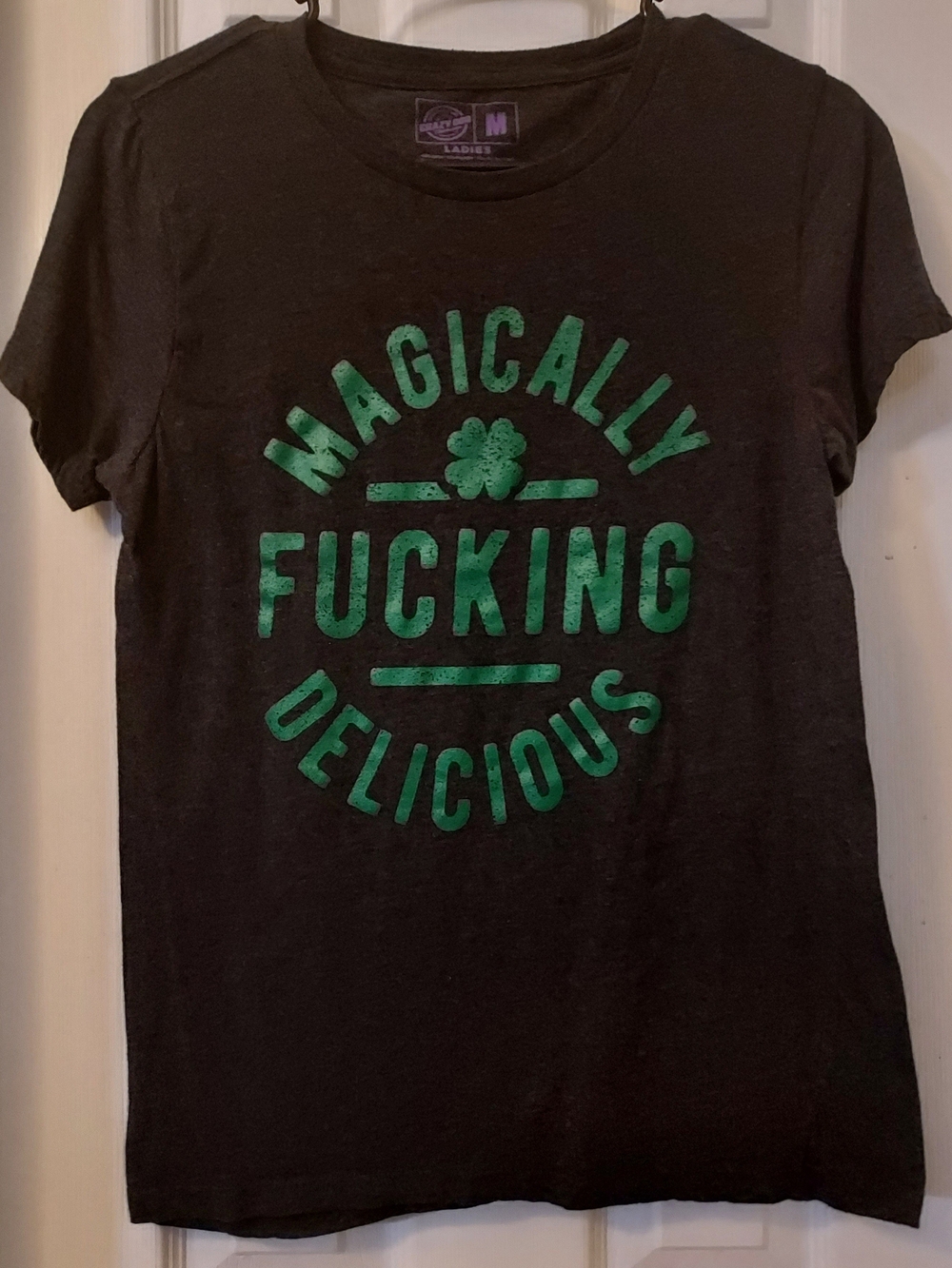 Crazy Dog T-Shirts Black Short Sleeve Tee with Green Graphic